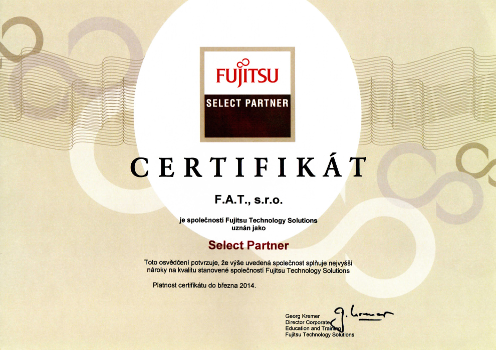 FUJITSU Select Partner certifikát
