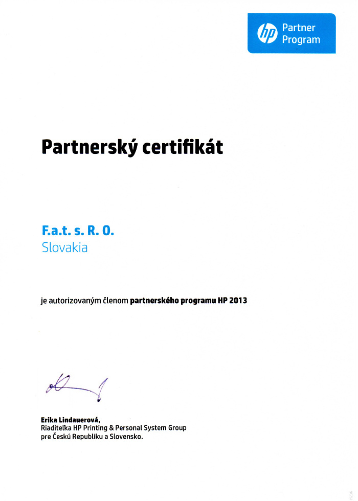 HP Partnerský certifikát